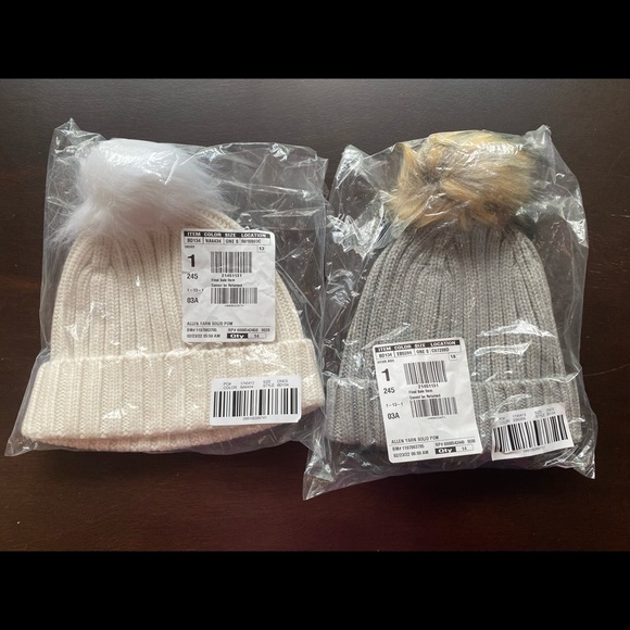 J.Crew Pom Beanie Hats (2) White Gray